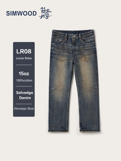 SIMWOOD High Standard Vintage Washed Selvedge Ripped Jeans
