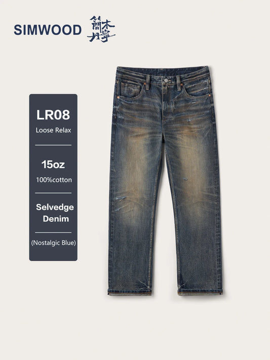 SIMWOOD High Standard Vintage Washed Selvedge Ripped Jeans