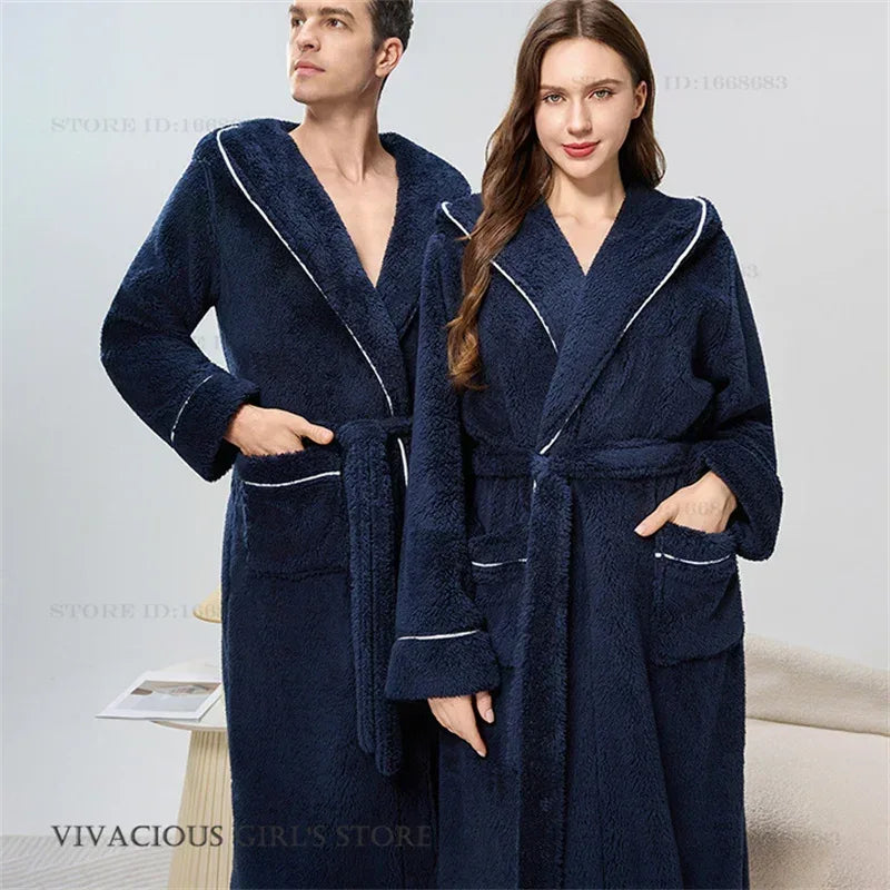 Thicken Flannel Couple Long Robes - ShopHub