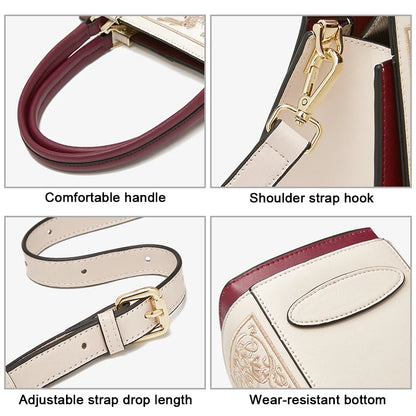 FOXER Women's Shoulder Handbag New Office Lady Crossbody Bag Medium Tote Chic Split Leather Silk Scarf Printing Pocket Mom's Bag