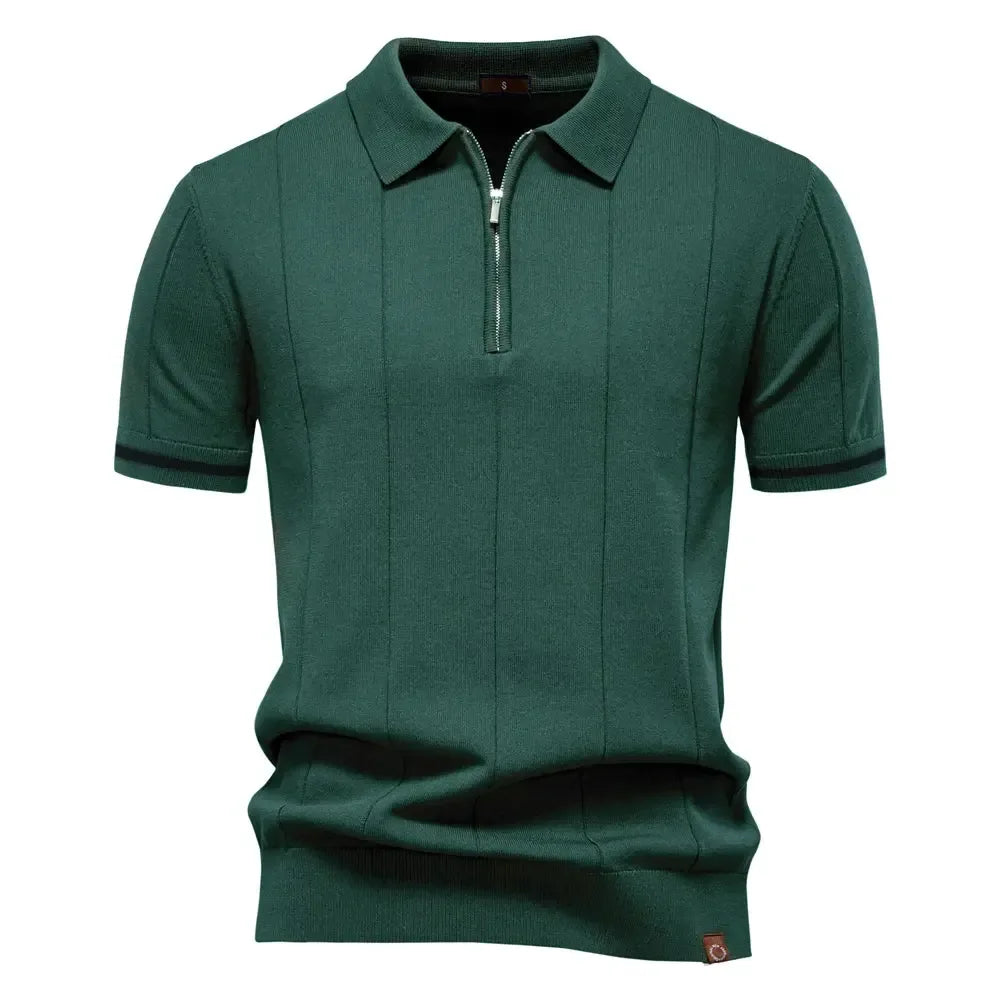 AIOPESON Men's Solid Colour Sports Zipper Polo Shirts - ShopHub