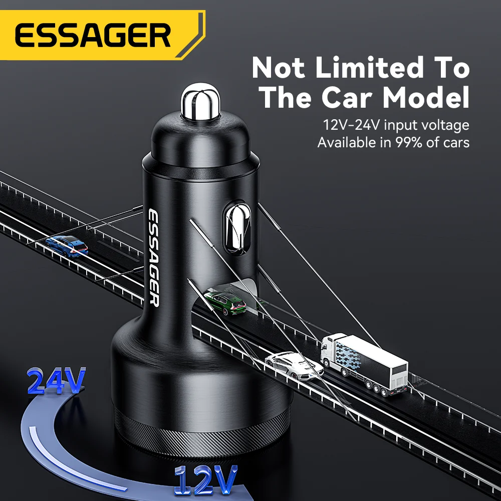 Essager 105W USB Car Charger with Quick Charge 4.0, QC3.0, and USB PD support