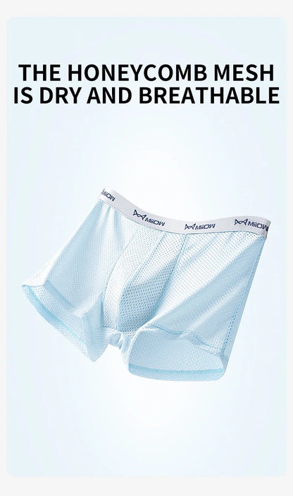 MiiOW Ice Silk Men's Underwear - 3Pcs Breathable Mesh Antibacterial Boxer Briefs