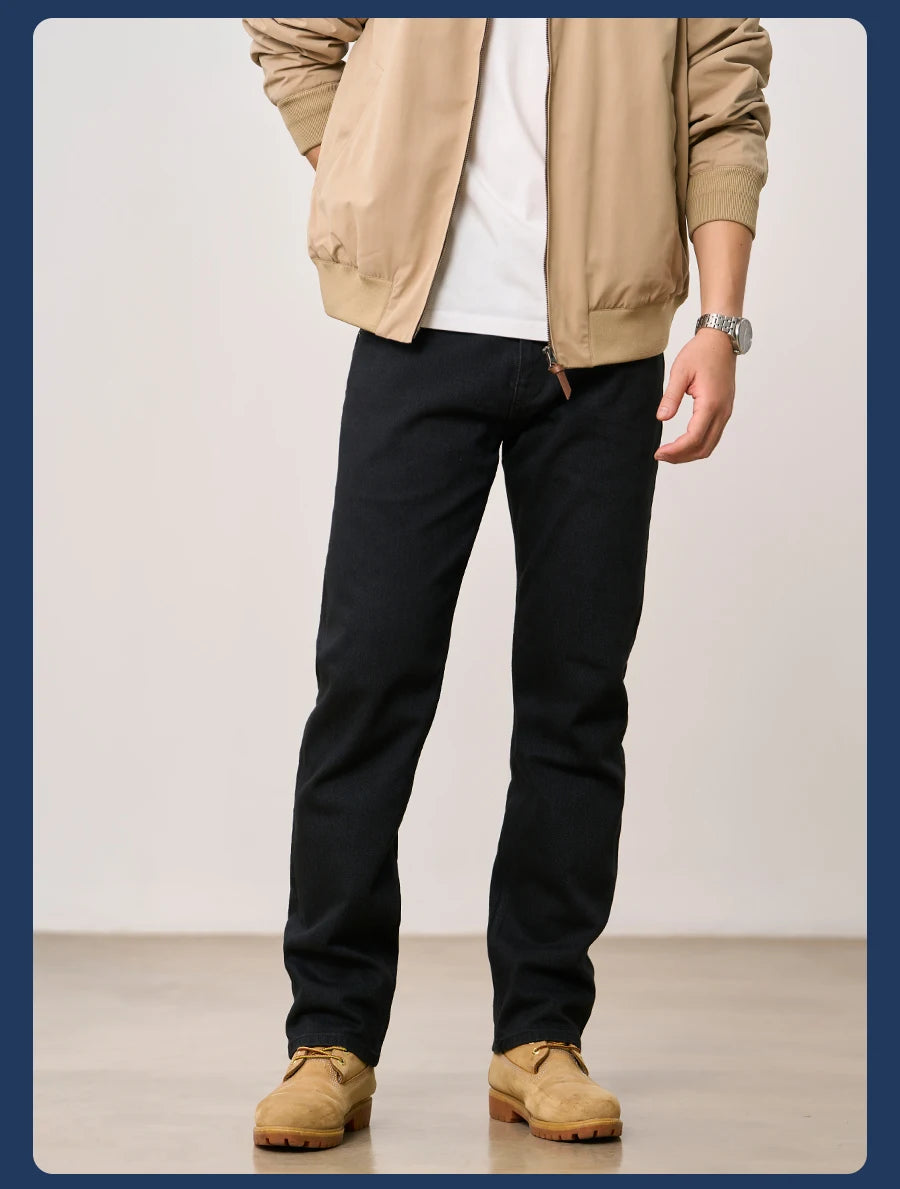 SIMWOOD 2026 Autumn 14oz Fabric Jeans Men Washed Vintage Black Denim Pants Retro Casual Trousers Male Clothing