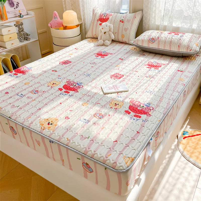Cooling summer bed mattress pad and pillowcase set by ShopHub NZ, featuring breathable, lightweight fabric for comfortable sleep