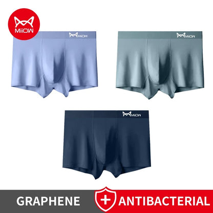 MiiOW Men's Modal Underwear - 3Pcs Graphene Antibacterial Boxer with Seamless Cuffs