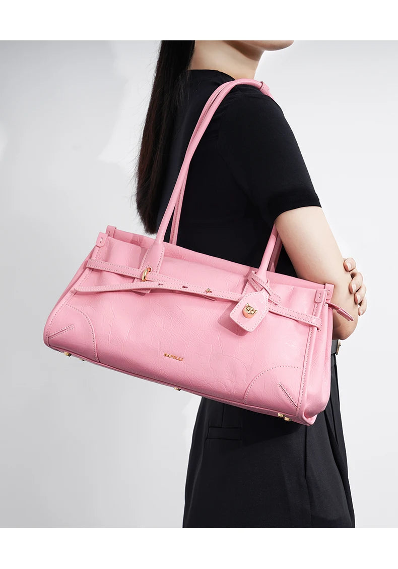 BAFELLI Pink Saffiano Leather Crossbody Bag