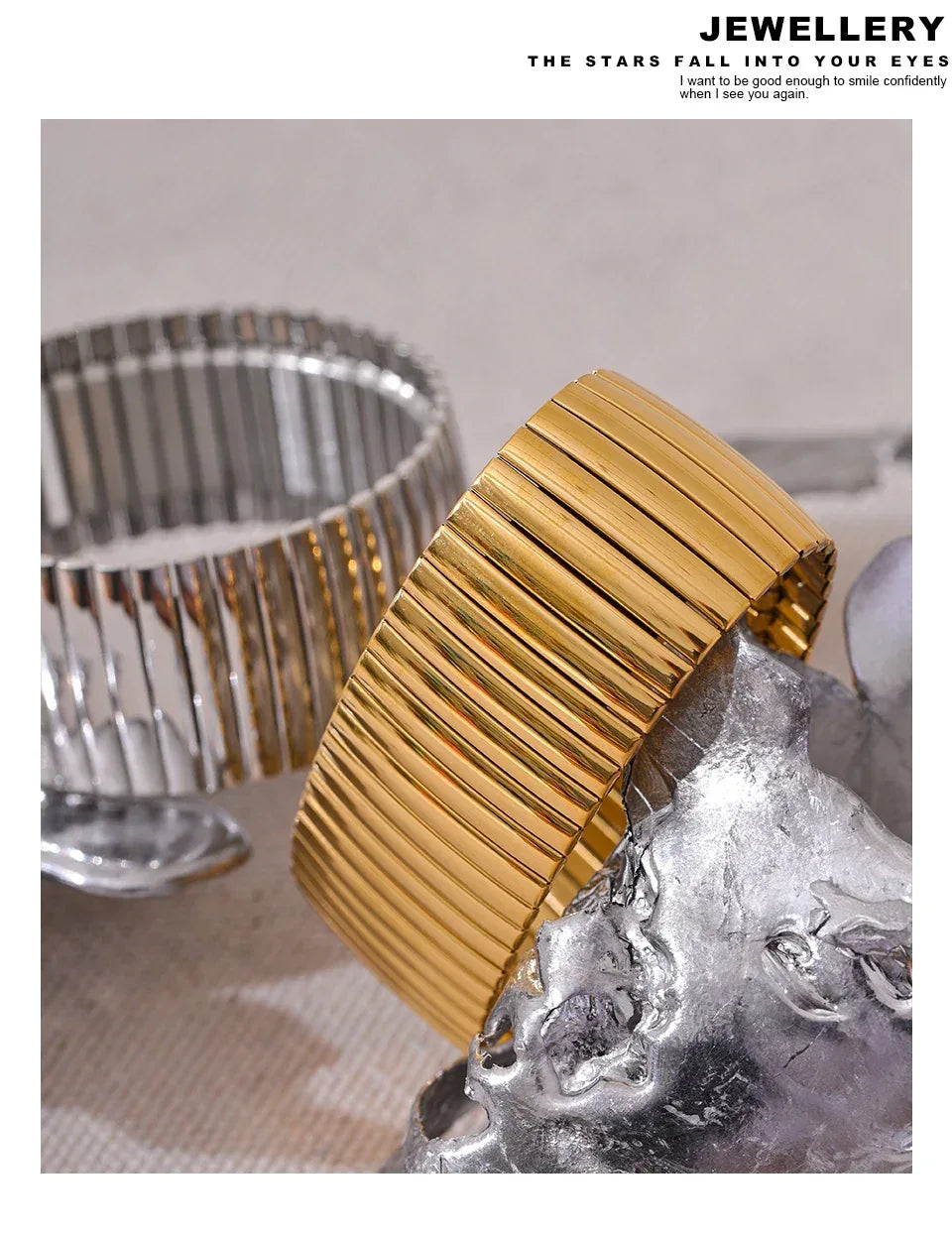 Elastic 316L Stainless Steel Metal Wide Big Statement Bracelet Bangle - ShopHub