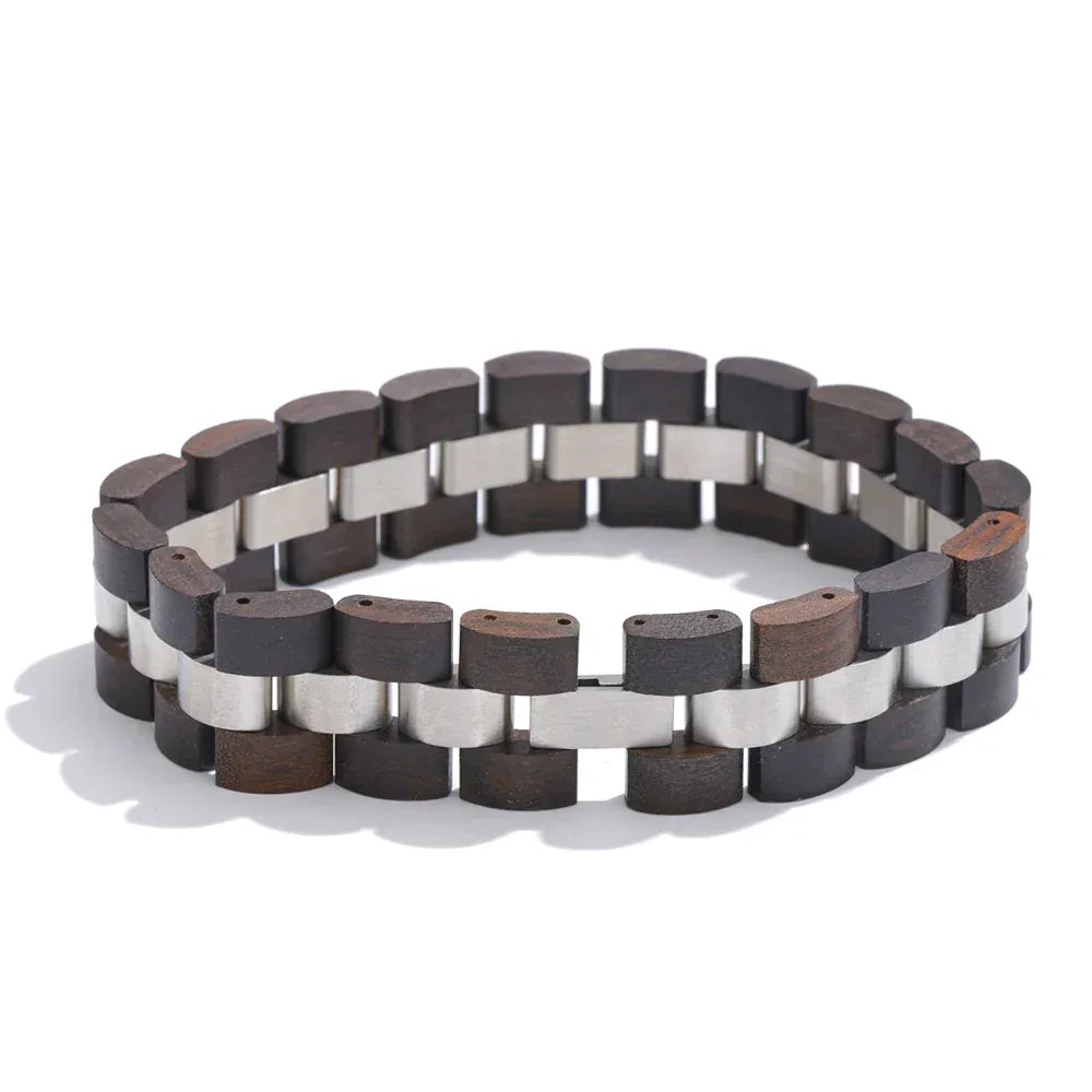 22cm Men's Natural Wood Chain Wide Bracelet - ShopHub