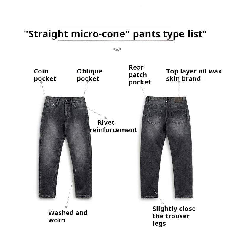 Maden Vintage 13oz Heavyweight Washed Gray Denim Jeans Men's Straight Leg Tapered Pants Casual Trousers for Spring and Fall