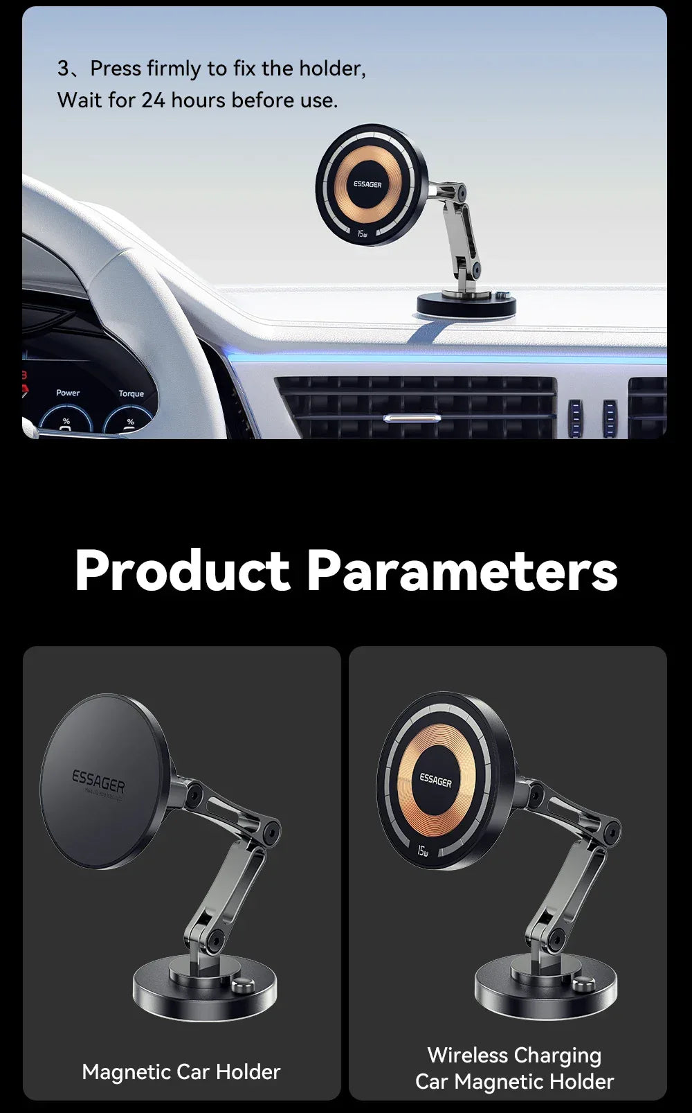 Essager Magnetic Wireless Charger Car Phone Holder - ShopHub
