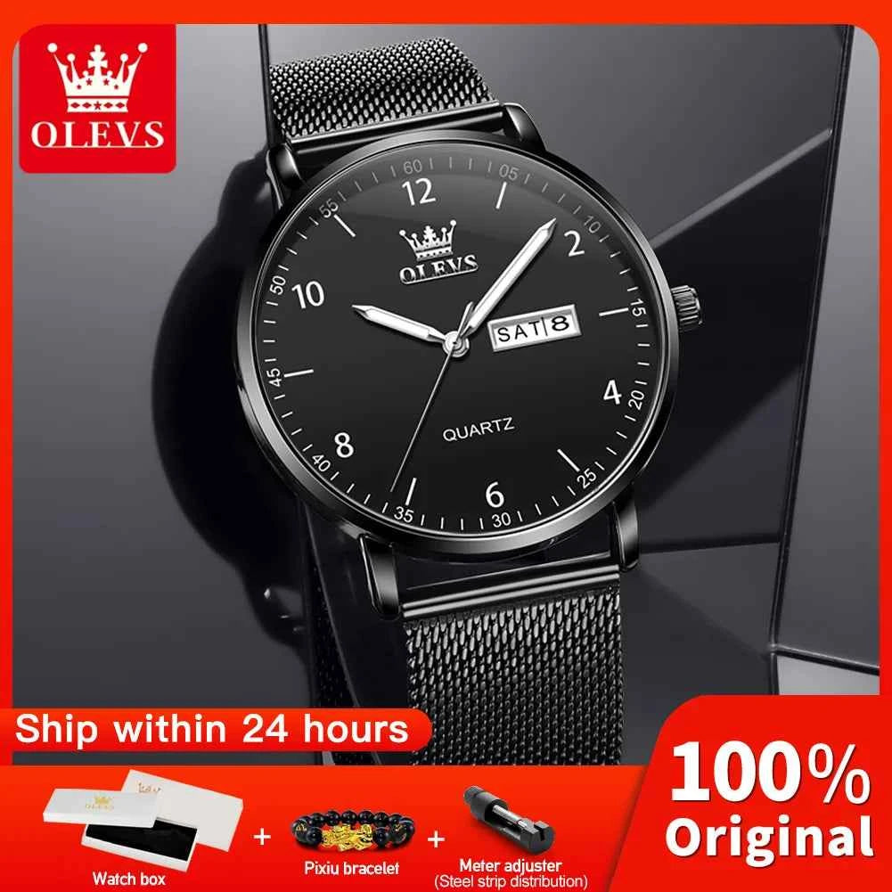 OLEVS 2996 Fashion Men Quartz Watch - Original Waterproof Luminous Stylish Minimalist Mesh Belt Elegance