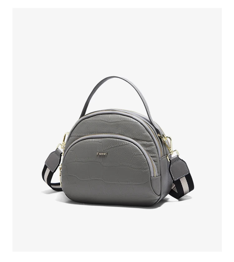 FOXER Brand Genuine Leather Top-handle Bag Women's Shoulder Bag 2026 New Chic Female Shell Bag Luxury Brand Crossbody Purse