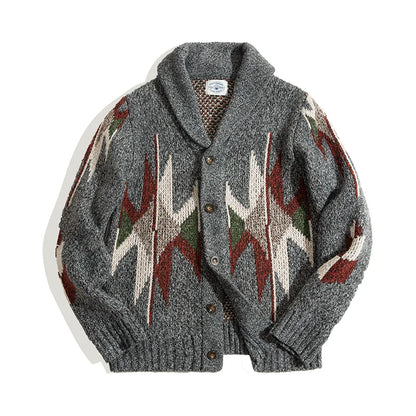 MADEN Geometric V-Neck Cardigan | Dark Grey