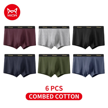 MiiOW 6Pcs Men's Cotton Underwear - Soft Antibacterial Breathable Boxer Briefs with Cotton Crotch