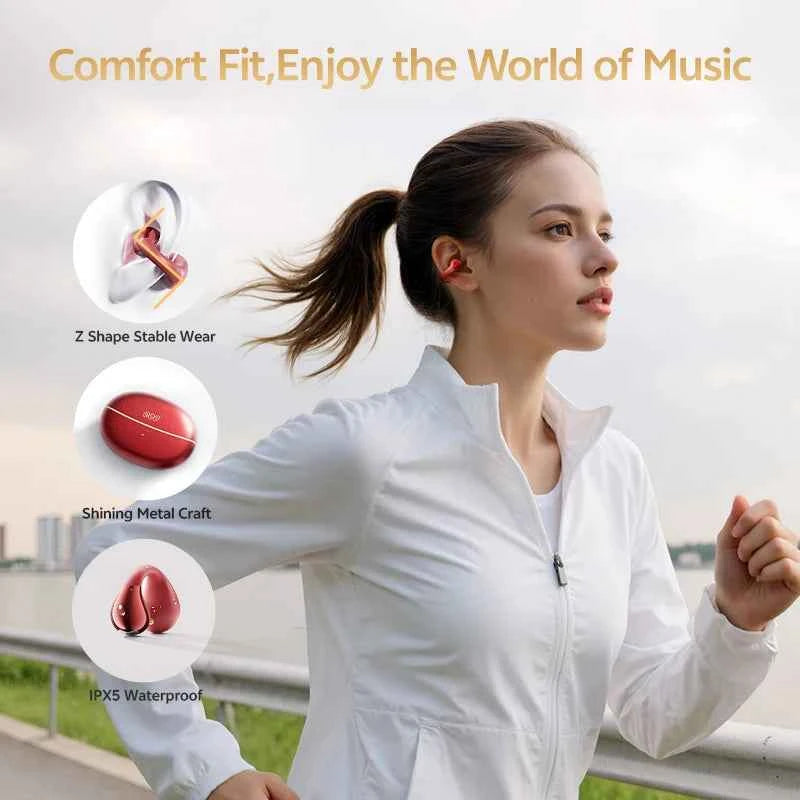 QCY Crossky C30S Wireless Earphones - Hi-Res LDAC Open Ear Clip-On Bluetooth 6.0 Sports Headphones with 40H Battery Life