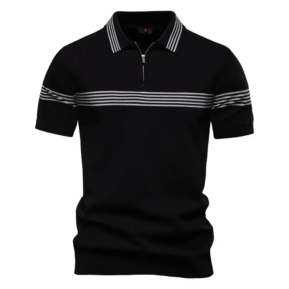 Men's Slim Fit Solid & Striped Business Casual Polo Shirts - ShopHub