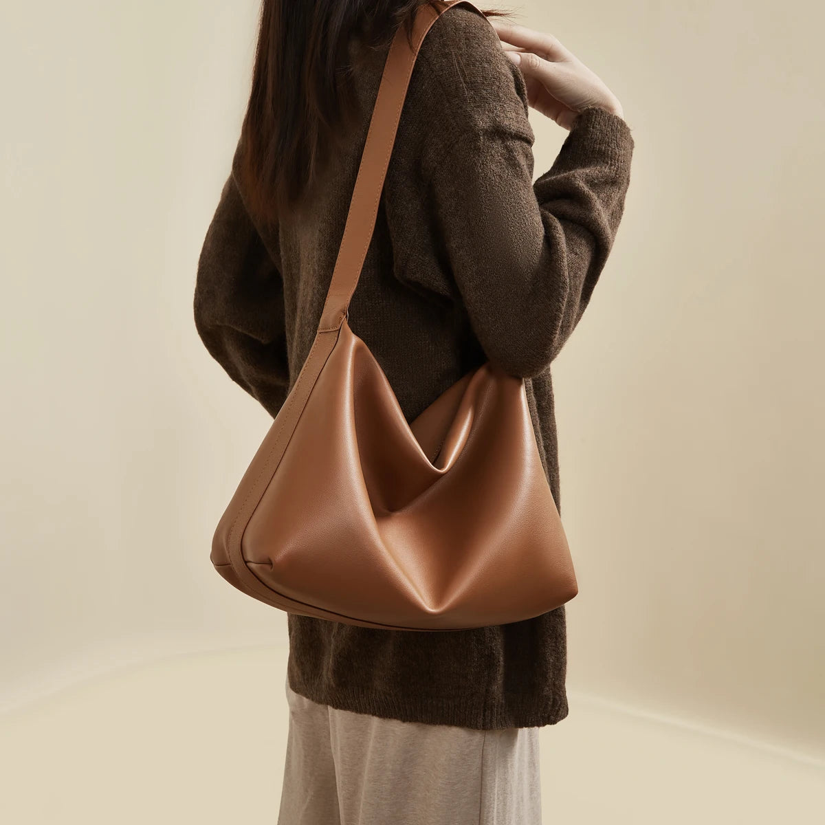 FOXER Large Soft Split Leather Shoulder Bag