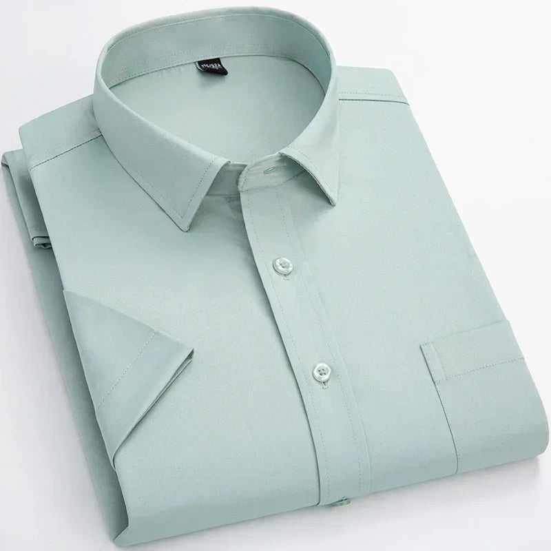 Iron Free Stretch Men Dress Shirt Short Sleeve - Anti-Wrinkle Formal Social Camisas