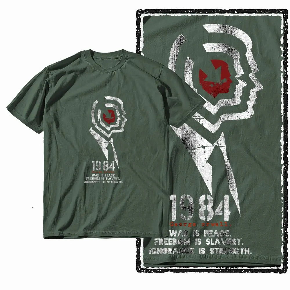 G01 Army Green Cotton Big Size 1984 Graphic Men T-shirt | Streetwear Cool Vintage O-neck Men's Tee Tshirt