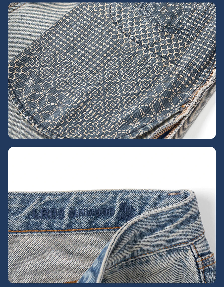 SIMWOOD High Standard 2026 Summer New Loose Relax 14oz Fabric Hole Ripped Jeans Men Vintage Streetwear Fashion Denim Pants