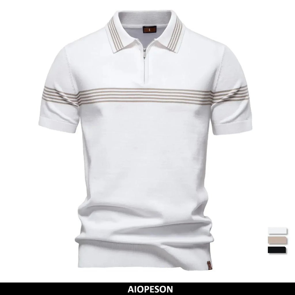 Men's Slim Fit Solid & Striped Business Casual Polo Shirts - ShopHub
