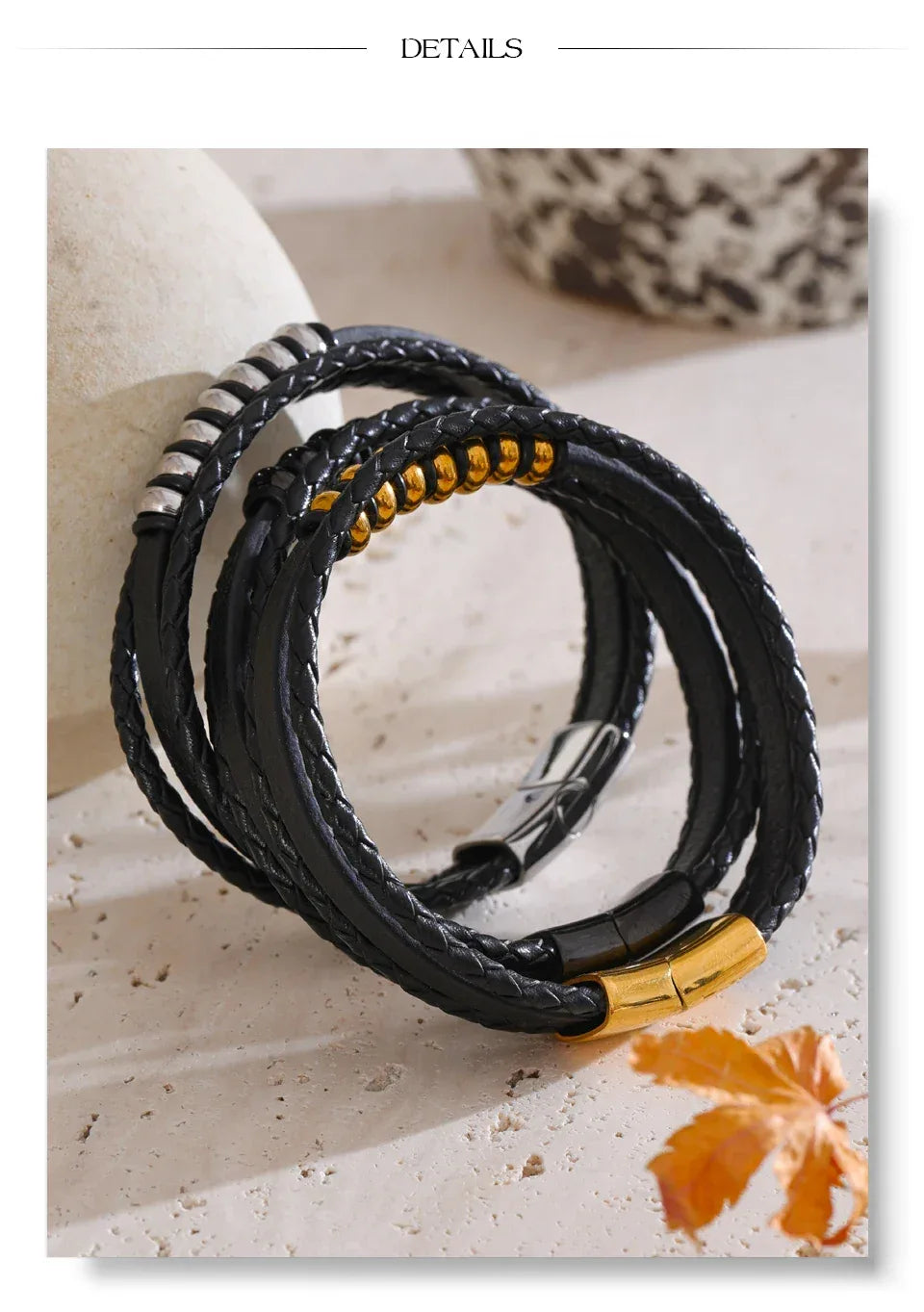 Stylish Black Fibre Leather Layered Men's Wrist Bracelet Bangle - ShopHub