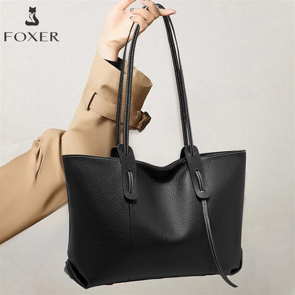 FOXER Women's Shoulder Bag Genuine Leather Handbag 2026 New Large Capacity Tote Bag Female Commuter Casual Purse