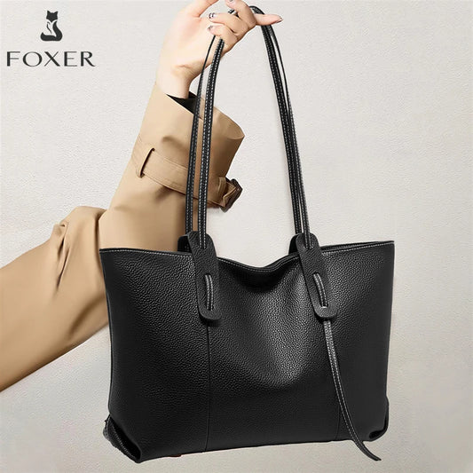 FOXER Women's Shoulder Bag Genuine Leather Handbag 2026 New Large Capacity Tote Bag Female Commuter Casual Purse