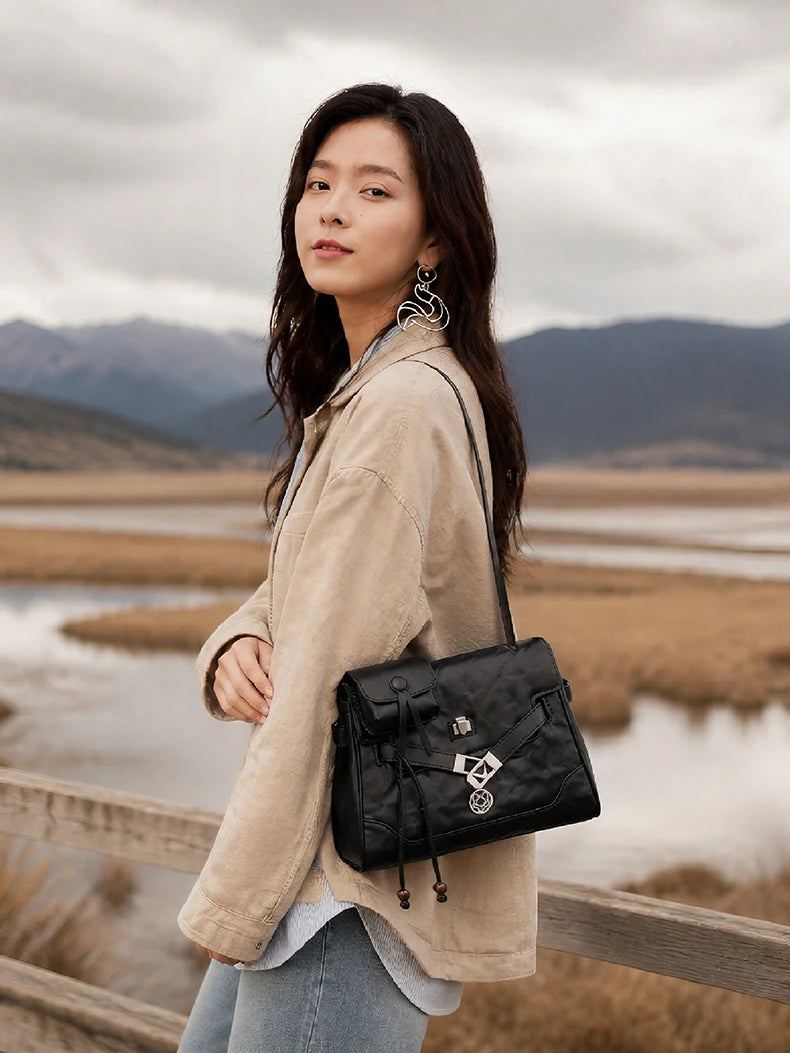 FOXER Vintage Wrinkle Genuine Leather Tote Bag