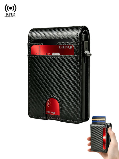 Carbon Fiber Wallet Magnetic Card Holder RFID Automatic Pop Up Case Id Bank Credit Cardholder Money Bag Bifold Wallets for Men