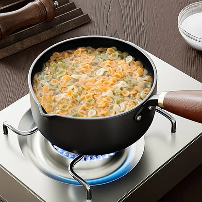 Milk Pot with Wooden Handle - Induction Compatible Small Saucepan for Boiling Milk, Soup & Noodles with Lid