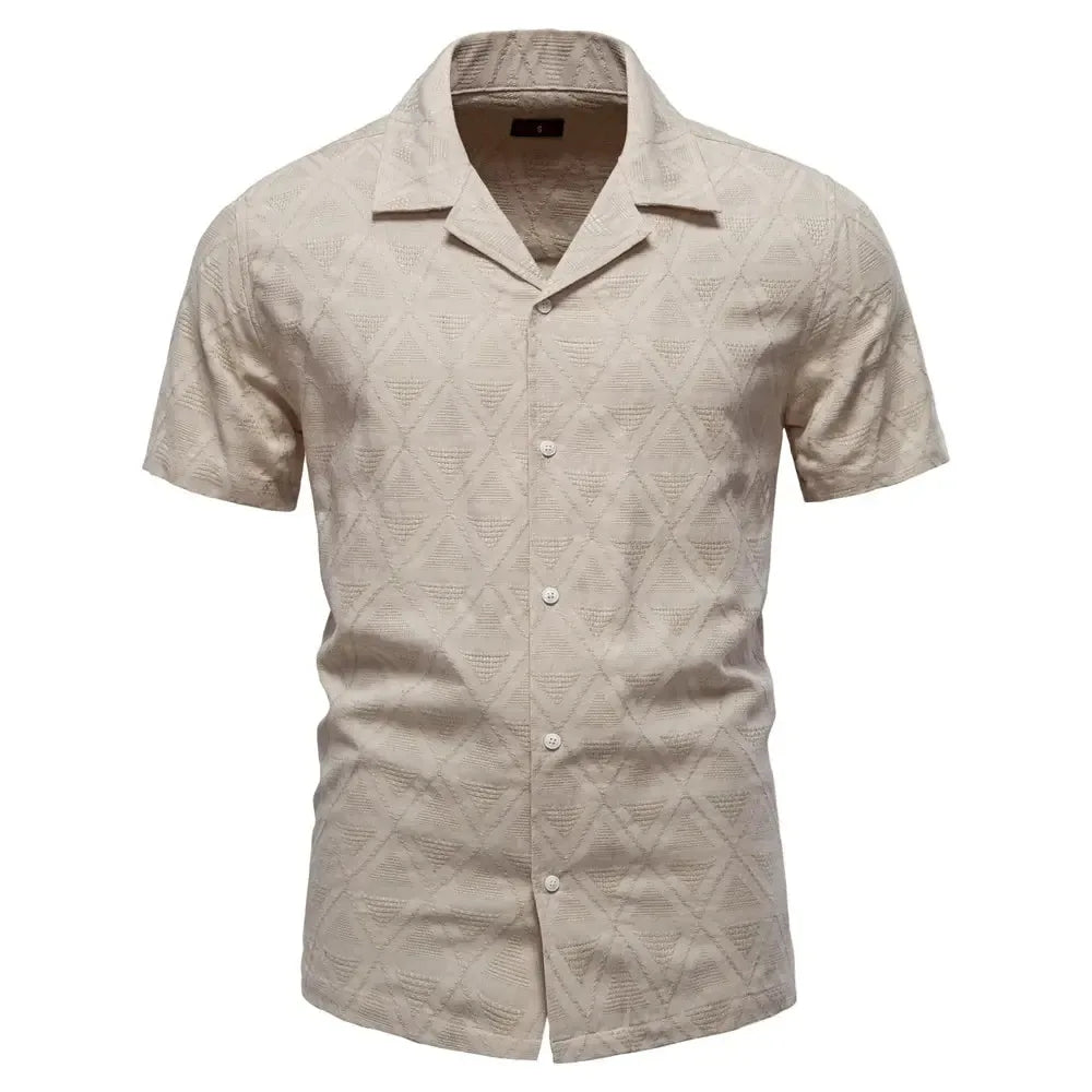 AIOPESON's 100% Cotton Jacquard Men's Short Sleeve Shirts - ShopHub