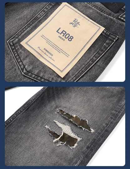 SIMWOOD High Standard 2026 Autumn New 13.5oz Loose Relax Washed Jeans Men Patched Denim Vintage Distressed Streetwear Pants