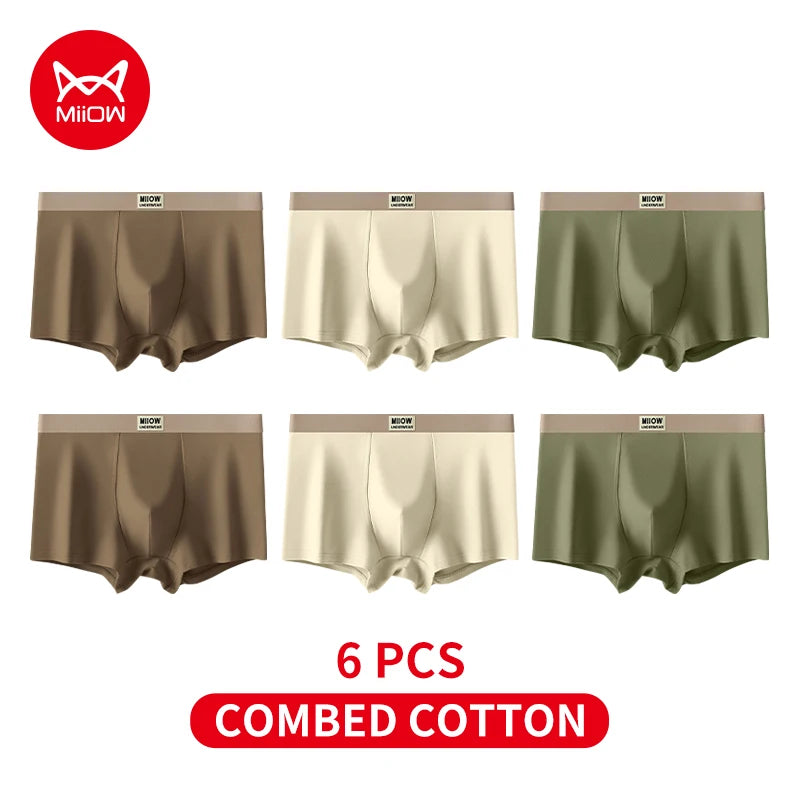 MiiOW 6Pcs Breathable Cotton Men's Underwear - Combed Cotton Antibacterial Boxer Briefs