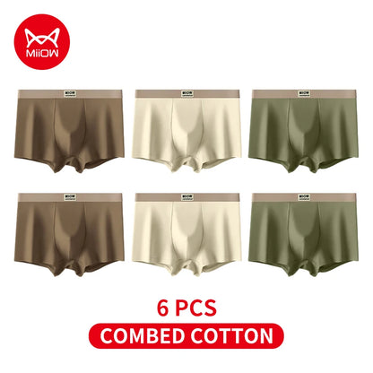 MiiOW 6Pcs Breathable Cotton Men's Underwear - Combed Cotton Antibacterial Boxer Briefs