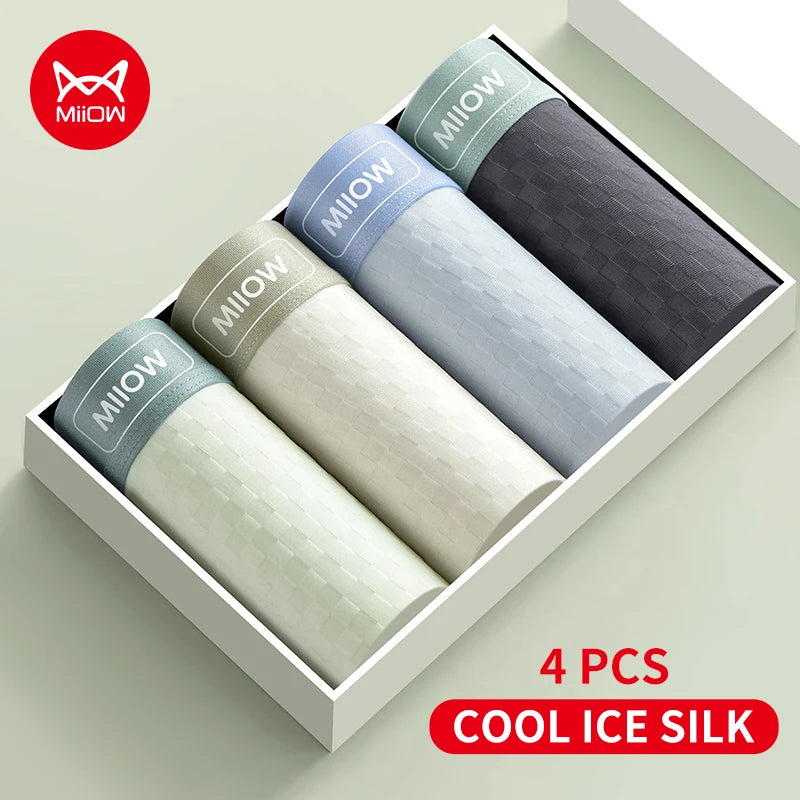 MiiOW Men's Antibacterial Underwear 4Pcs Silky Ice Silk Boxer Briefs