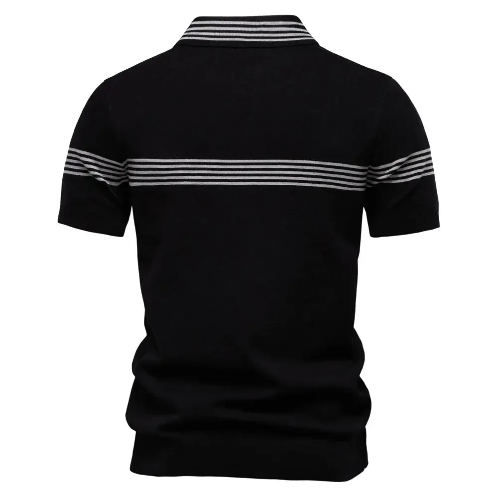 Men's Slim Fit Solid & Striped Business Casual Polo Shirts - ShopHub