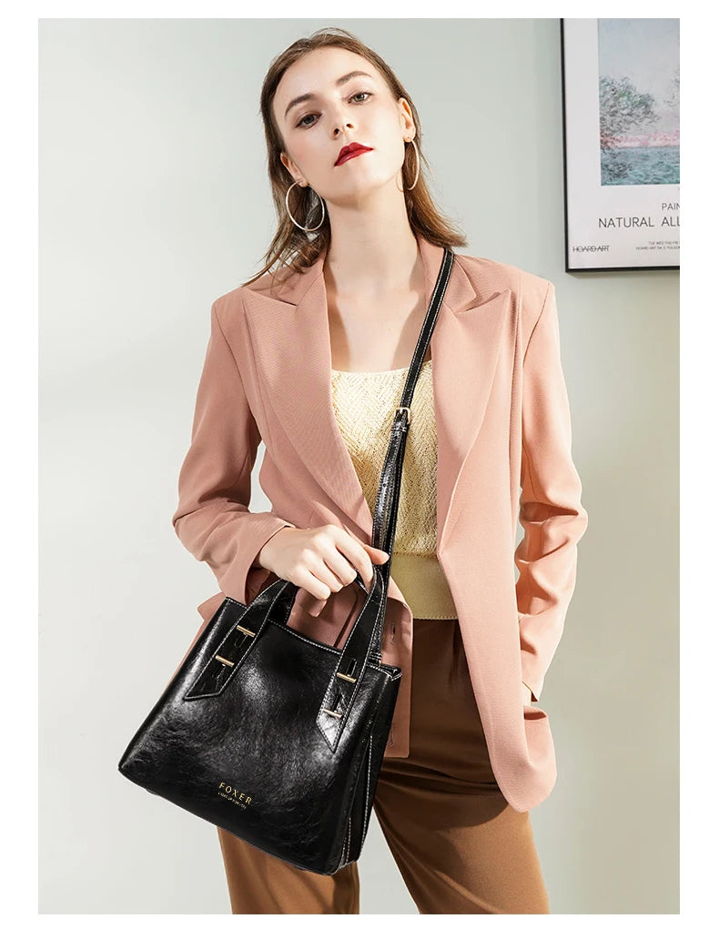 High Quality Women Split Leather Handbag Fashion Workplace Big Capacity Tote Bag Commuter Crossbody Shoulder Bags Mother's Gift