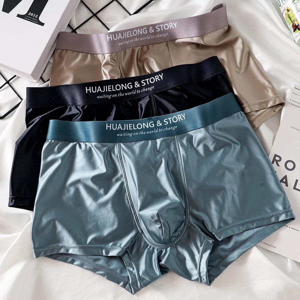 Men's 3 Pack Luxury Ice Silk Satin-like Boxers - ShopHub
