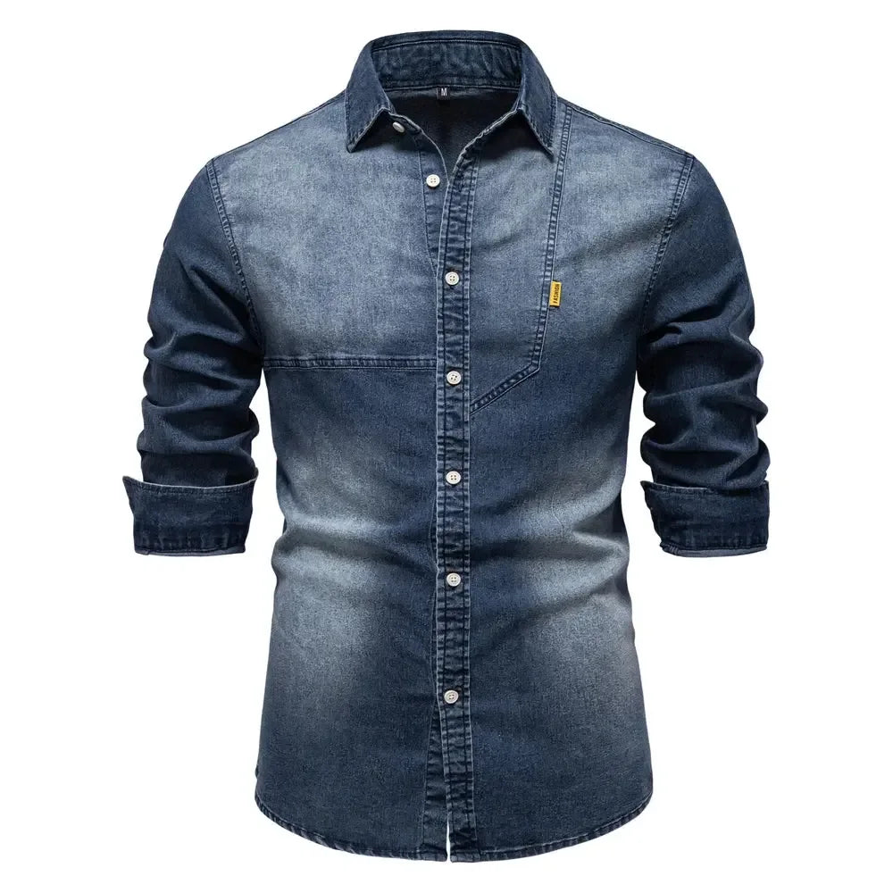 AIOPESON Men's Cotton Denim Slim Fit Shirts - ShopHub