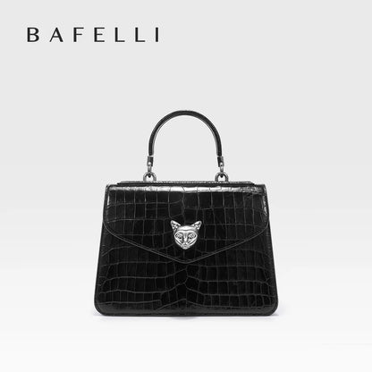 BAFELLI Crocodile-Pattern Leather Business Flap Bag