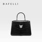 BAFELLI Crocodile-Pattern Leather Business Flap Bag