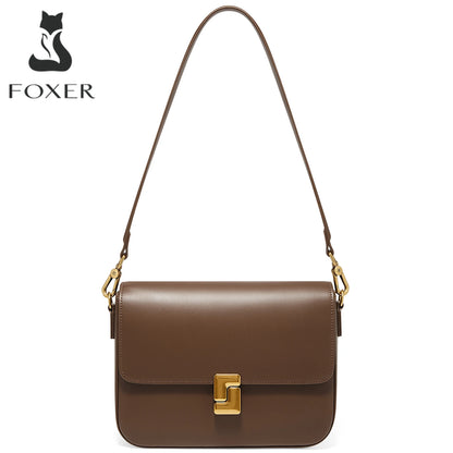 FOXER New Women's Shoulder Bag Split Leather Classic Fashion Square Bag Light Luxury Lady Crossbody Bag Gift for Women