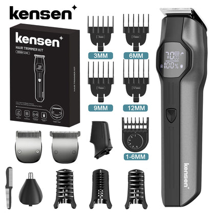 Kensen S30 Cordless Hair Clipper 4 in 1 Barber Grooming Kit with LED Display for Men - Rechargeable Beard and Nose Trimmer