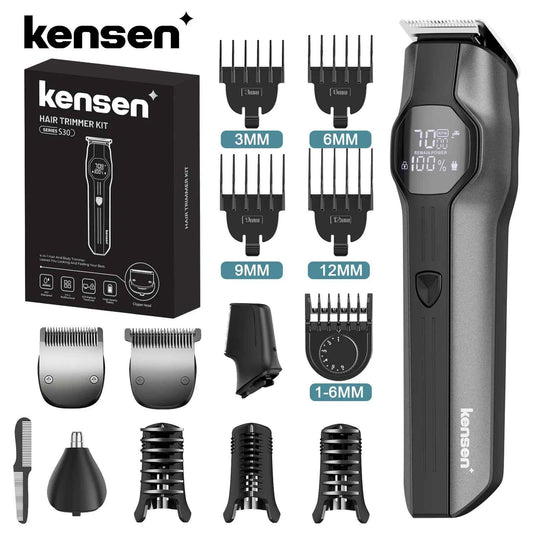 Kensen S30 Cordless Hair Clipper 4 in 1 Barber Grooming Kit with LED Display for Men - Rechargeable Beard and Nose Trimmer