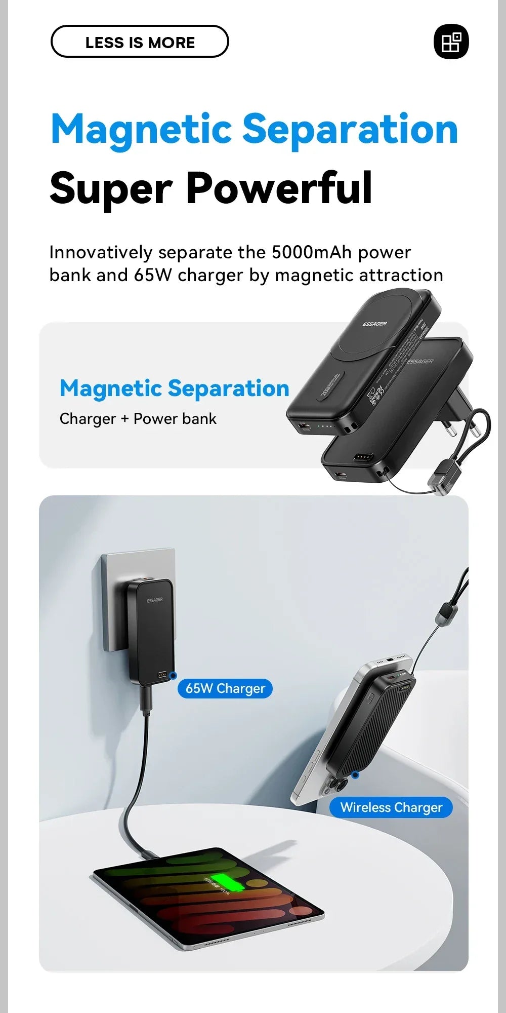 【NEW】Essager 3-in-1 Magnetic 65W GaN Charger and Wireless Power Bank - ShopHub