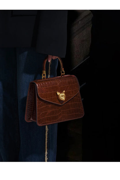 BAFELLI Crocodile-Pattern Leather Business Flap Bag