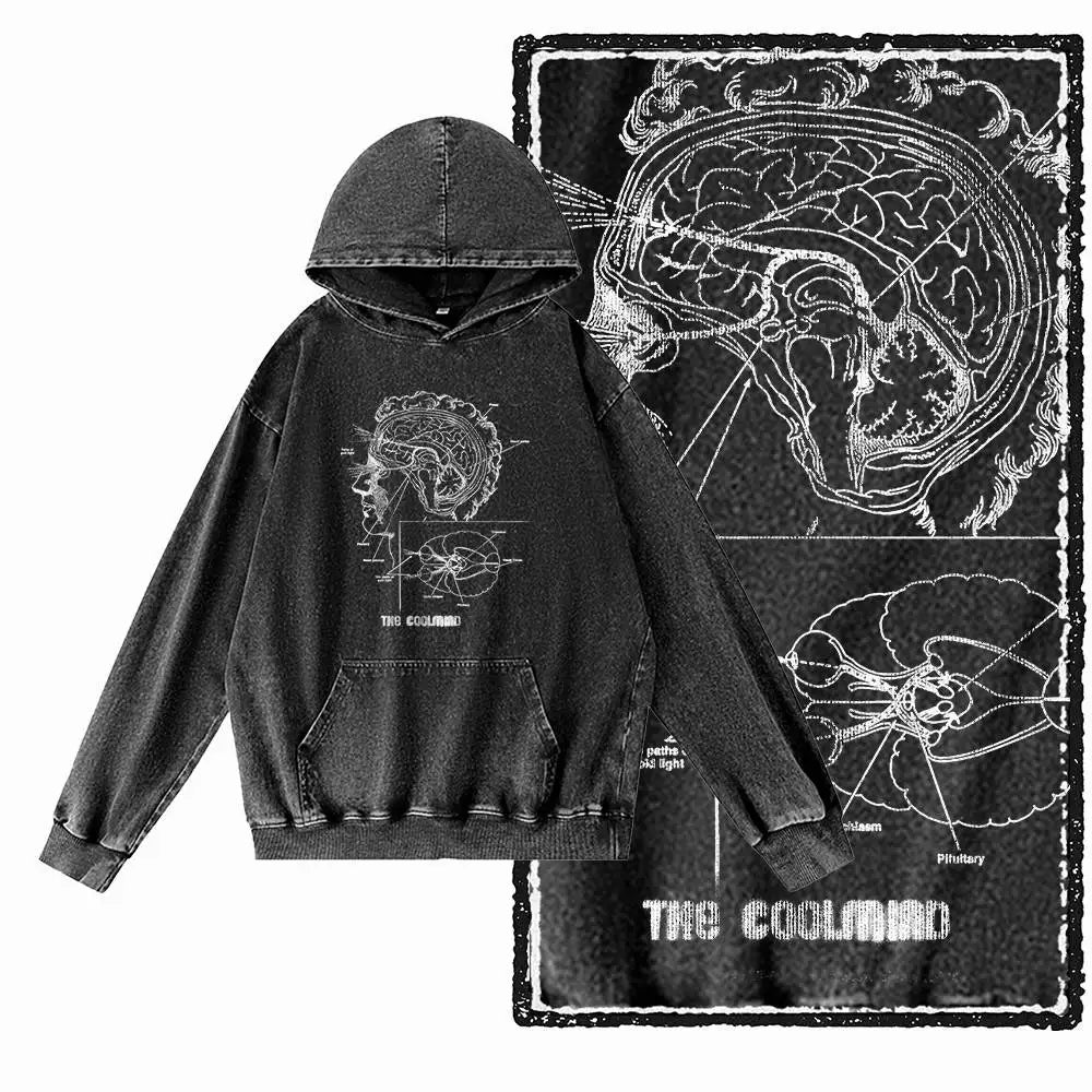 COOLMIND Acid-Washed Black Graphic Pullover