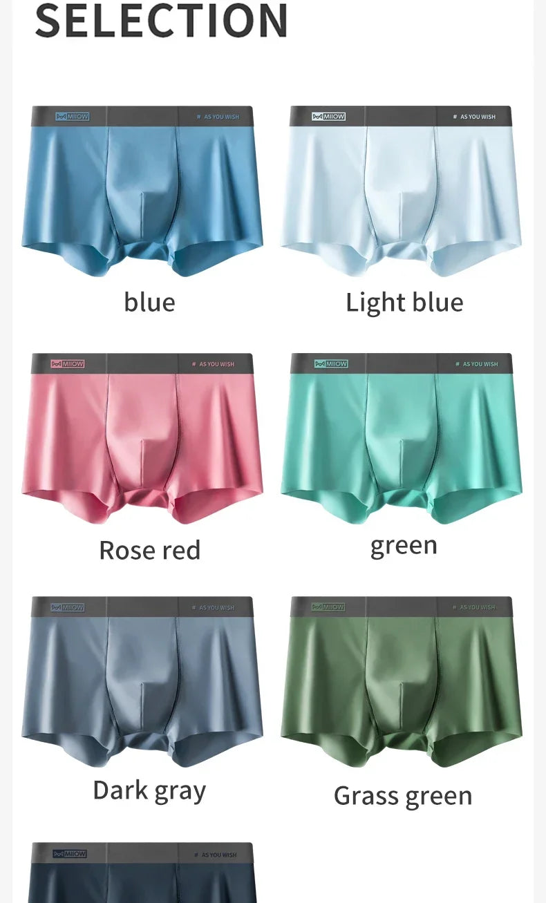 MiiOW Men Underwear Boxers - 3Pcs Cotton Antibacterial Crotch Silky Breathable Boxers